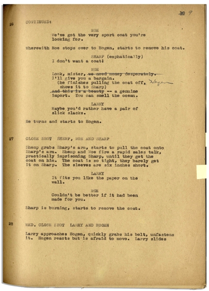 Moe Howard's 30pp. Script Dated February 1947 for The Three Stooges Film ''Sing a Song of Six Pants'' -- With Numerous Annotations in Moe's Hand Throughout -- Very Good Condition